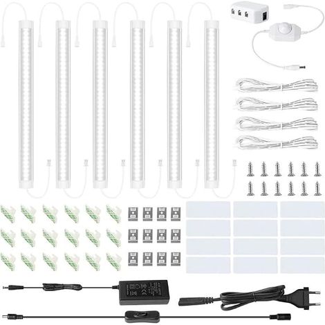 LED Under-Cabinet Strip Lights 24V 30cm 6500K Cool White Dimmable Kitchen Lighting Cabinet Shelf Display Cabinet Lighting Set of 6 (1/5)