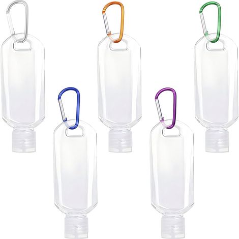 [MAI USATO]Kit di 5 flaconi da viaggio, flaconi da viaggio trasparenti ricaricabili con 5 ganci, 50 ml, tappo a scatto portatile a prova di perdite per gel disinfettante, shampoo, lozione cosmetica (1/5)