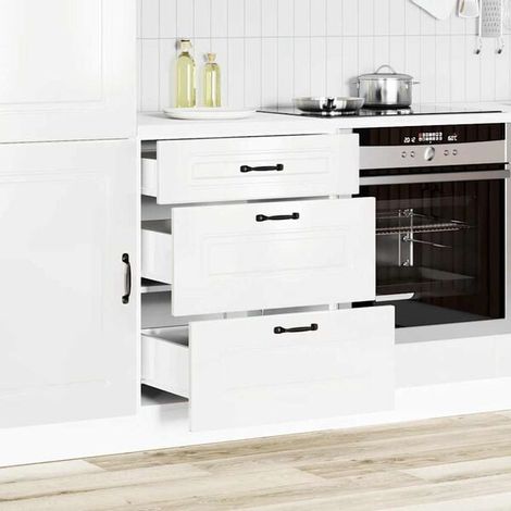 Meuble bas de cuisine en bois d'ingénierie, finition blanche brillante, style moderne avec rangements intégrés, idéal pour rénovation et aménagement intérieur (1/5)