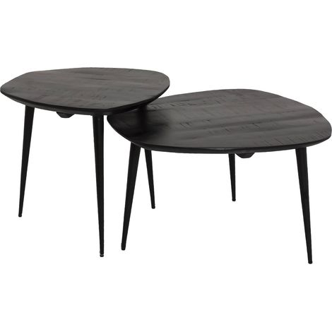 Made In Meubles – Table basse gigogne en bois de manguier noir – Style industriel – Dimensions 49x71x71 cm – Ensemble de 2 tables (1/5)