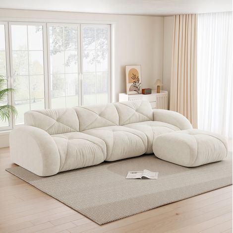 Canapé modulable Chenille Weiß, rahmenloses Sofa mit Hocker, 3-Sitzer-Lounge für Wohnzimmer (1/5)