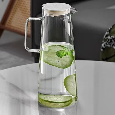 Bouteille d'eau - Carafe à eau - Carafe à jus avec filtre - Cafetière à eau froide - Grande carafe à eau - Carafe à jus - Carafe à jus avec couvercle - 1,8 litre - Transparent - Verre (1/5)