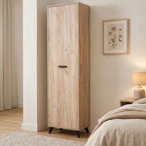 Guardaroba 1 Anta Palmoli, Appendiabiti, Marrone Rovere Grigio, 4 Ripiani, 5 Vani (1/5)