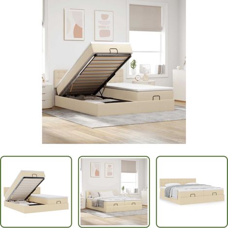 vidaXL Taschenfedern - Ottoman-Bett mit Matratzen Creme 180x200 cm Stoff (1/5)
