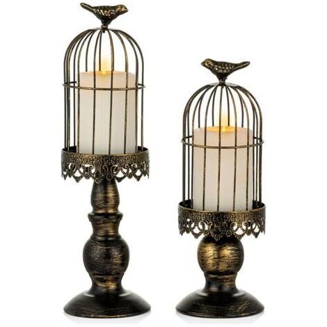 Bougeoir Chandelier à Cage à Oiseaux Vintage Decoration Mariage Chandeliers Bougoire Décoratifs pour Tables de Mariage, Shabby Chic Ornements pour Chandeliers Sculptés en Fer Forgé Noel, Noir S+L (1/5)