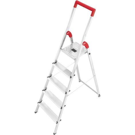 Trade Shop - Hailo Escalera De Aluminio L50 5 Peldaños Antideslizante Multiusos Hogar Gierre -