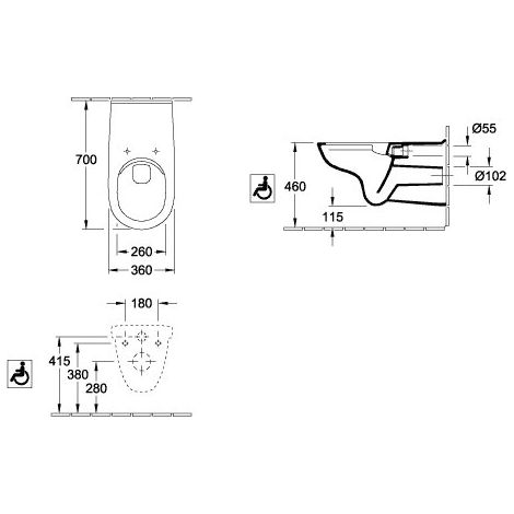 Villeroy & Boch 46018201 Combi-Pack ViCareUNIVERSAL 360x700x