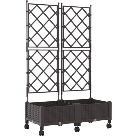 Maison Exclusive - Vaso da giardino con grigliato e ruote 2 pz Marrone PP (1/5)