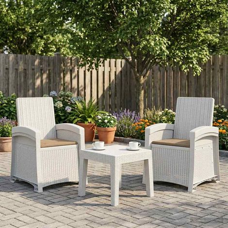 Teenpull – Liegesessel Garten Rattan-Optik 2 pcs Weiß und Taupe PP (1/5)