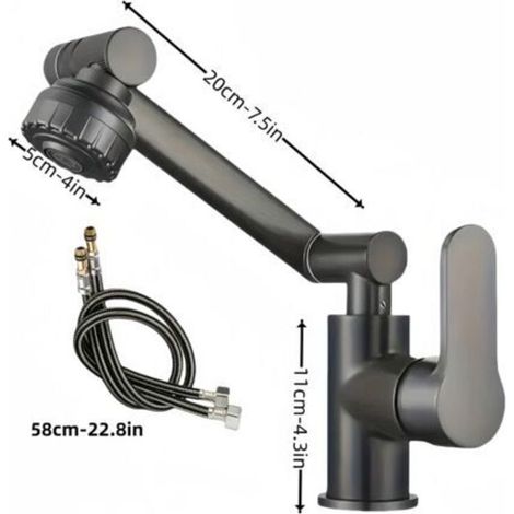 Robinet de Cuisine et Salle de Bain Rotatif à Double Mode – Mitigeur Monotrou Eau Chaude et Froide, Surface Écologique, Flexible Inclus (1/5)