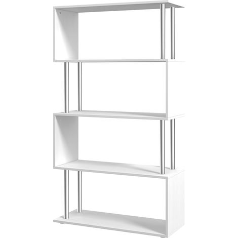 S Shape Bookcase- 5 Tiers Bookshelf- Modern Freestanding Storage Shelf for Home Office- Study- Living Room- 80  30  145cm- White (1/5)