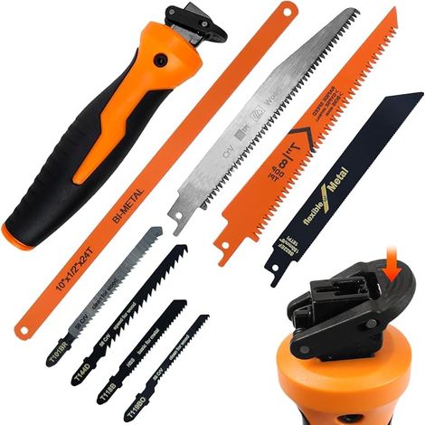 8 in 1 Hacksaw Kit, Mini DIY Saw with 8 Interchangeable Blades, Self-Locking Design & Ergonomic Handle, for Cutting Wood, Plastic and Plywood (1/5)