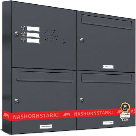 3er Briefkasten Anlage Aufputz - Wandmontage RAL 7016 Anthrazit Klingel (1/5)
