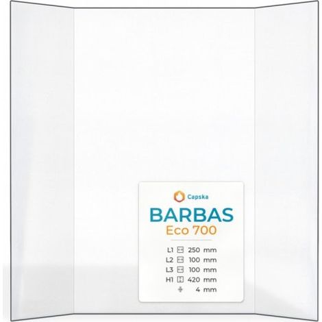 Vitre Barbas ECO 700 - Verre Prismatique pour poêle à bois - (100 + 250 + 100) x 420 mm (L2+L1+L3 x H1) - 4 mm