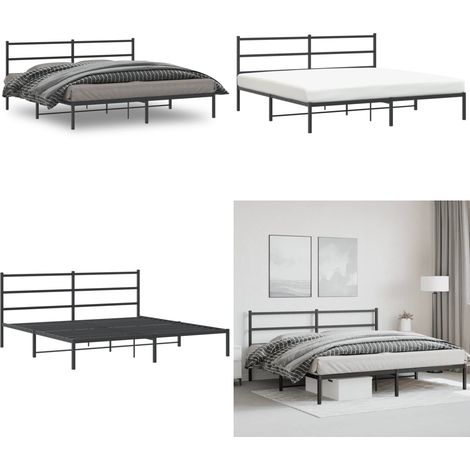 Cadre de lit métal sans matelas avec tête de lit noir 193x203cm - Cadre De Lit - Lit Double - Lit Metal - Lit Avec Têtedé Lit - Literie - Home & Living (1/5)
