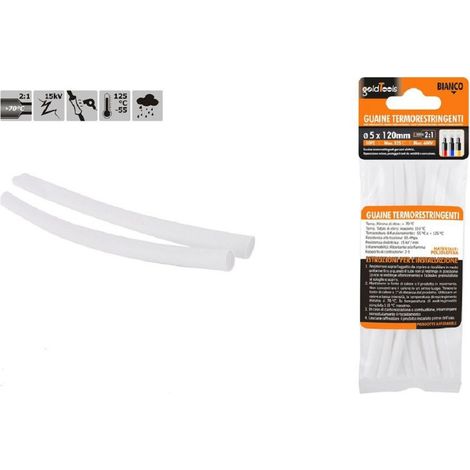 Kaela - Set 10pz Guaine Termorestringenti Termoretrattili Bianche 5x120mm Per Cavi 57068 - (1/2)