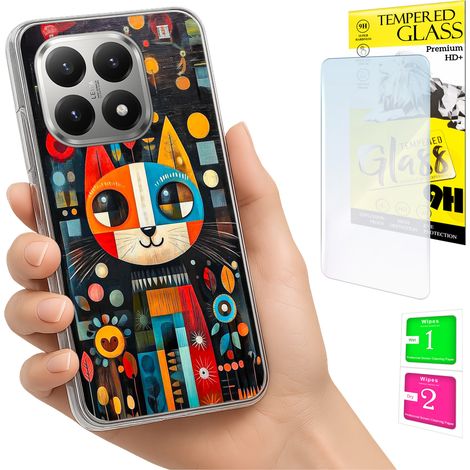 Custodia per Xiaomi 15T con grafica a tema gatto e vetro 9H. (1/5)