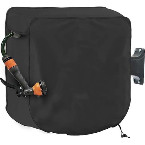 Funda protectora para carrete de manguera de jardín, 60 x 45 x 60 cm, tejido Oxford 420D, impermeable, a prueba de polvo, cortavientos y resistente a los rayos UV, con cordón ajustable, color negro. (1/5)