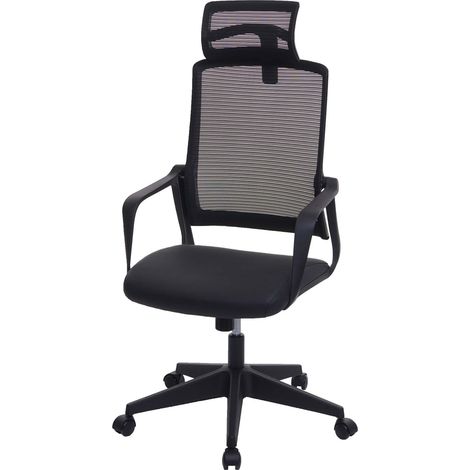 Chaise de bureau HWC-J52, chaise pivotante chaise de bureau, appui-tête ergonomique, similicuir noir (1/5)