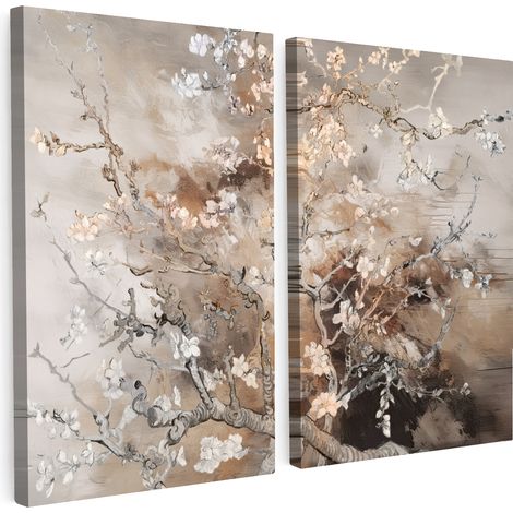 MULTI-PANEL WALL ART Set of 2 Almond Blossom - Abstract - Beige 120x90 cm