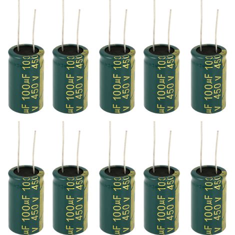 1 kit assorti de condensateurs électrolytiques radiaux de couleur verte (450v, 100uf, 10 pièces)