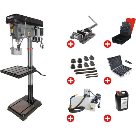 Perceuse à colonne professionnelle jusque ø 30 mm CM3 1,5 kW 230V + accessoires indispensables et unité d'arrosage Torros DF30M PACK PRO (1/5)