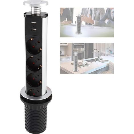 Prise de bureau escamotable avec trois prises électriques et deux ports USB pour maison bureau et cuisine chargeur intégré multifonction