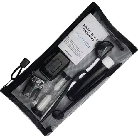 Kit per la cura dentale ortodontica, spazzolino pieghevole, spazzolino interdentale, nero (1/2)