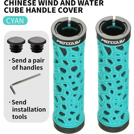 style chinois double verrouillage bleu clair Poignées de guidon de vélo avec revêtement en caoutchouc double face en alliage d'aluminium pour une prise en main confortable, antidérapante et absorbant (1/5)