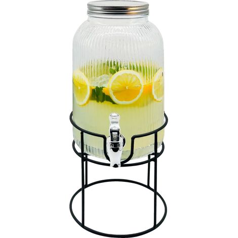 Jarre à Boisson, Matériau en Verre, Capacité de 4 Litres, Hauteur de 30 cm, Idéal pour Diverses Boissons, Certification de Sécurité au Contact Alimentaire