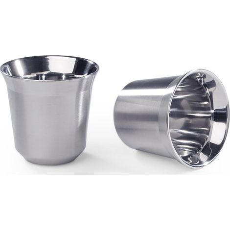 Tasses à expresso, lot de 2 au design élégant, en acier inoxydable à double paroi pour une expérience café parfaite, tasse à expresso (argent, 80 ml) (1/5)