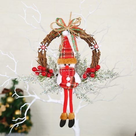 Herbstkranz vor der Tür, daran hängt die modische Weihnachtsgirlande, Weihnachtsschmuckgirlande (Kleiner Schneemann) (1/5)