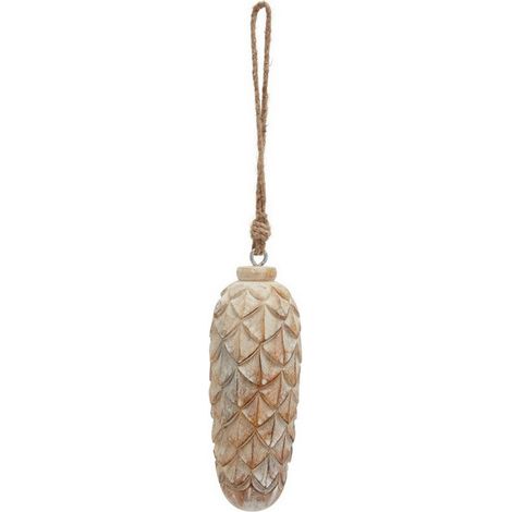 Antique White Wash Large Pine Cone Bauble - Wood - L7 x W7 x H18 cm - Brown