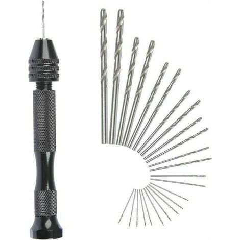 MIni perceuse main Twist Drill Bits +25 micro forets hlicodaux sans fil en Aluminium Pin Vise Outils Rotatifs forets hlicodaux adjustable Pyrogravure Maison plastique trou cuivre (1/4)