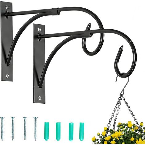 Set di 2 supporti per vasi sospesi: ganci in metallo da giardino per piante e mangiatoie per uccelli - neri
