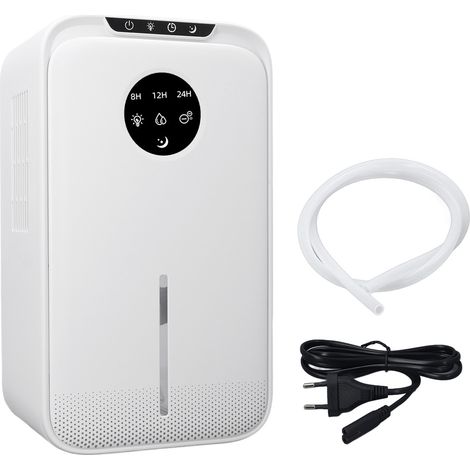 Déshumidificateur pour sous-sol, chambre, maison, silencieux, petit et portable, 2,5 L (88 oz), avec tuyau de drainage, idéal pour camping-car et placards jusqu'à 74 m² (800 pi²), 100-240 V CA, prise (1/5)
