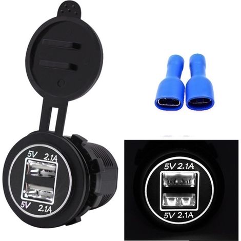 Chargeur double USB 4.2A pour voiture, moto, camping-car et bateau, prise allume-cigare à voyant blanc, accessoire 12V (1/5)