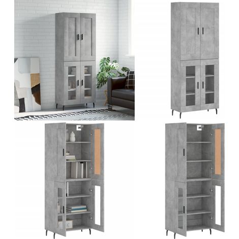 Buffet haut Gris béton 69,5x34x180 cm Bois d'ingénierie - Buffet Design Moderne - Meuble Rangement Gris - Armoire Cuisine - Buffet Bas Prix - Commode Salon - Home & Living (1/5)