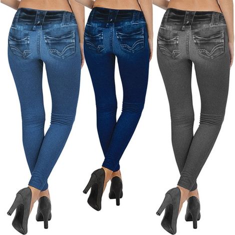 D19 Leggings Mujer Denim Leggings Vaqueros Efecto Talla única - Azul Oscuro