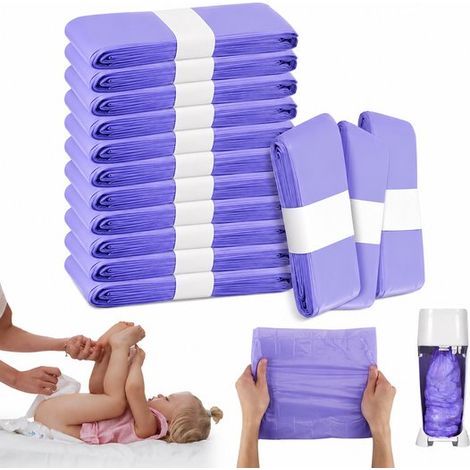 Recharge pour poubelle à couches - 15 pièces - Violet - Sacs à couches universels - Film PE anti-odeurs (1/5)
