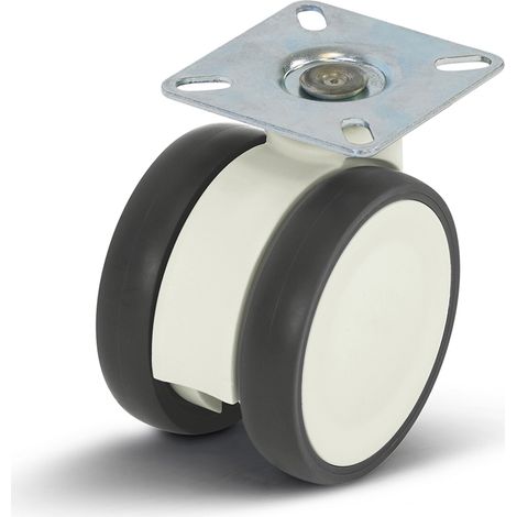 Roue de meuble pivotante double blanche - MESO - Platine - 75 mm - 80 kg