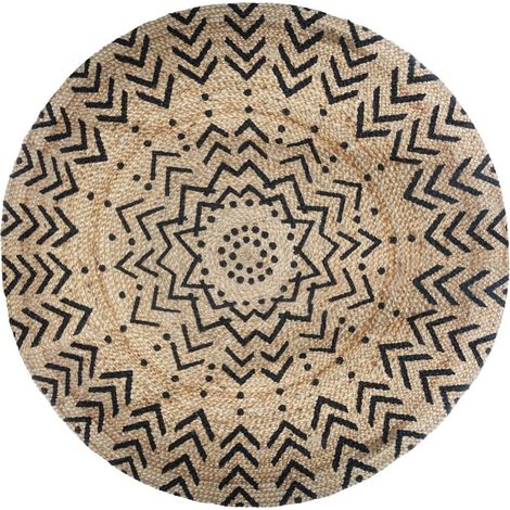 Jute-Teppich, rund, Ø 120 cm, geometrischer Aufdruck