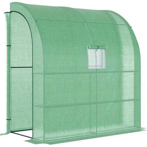 Serre adossée verte 200 x 100 x 215 cm en acier et PE avec 2 portes et protection UV (1/5)