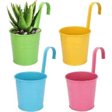 Pot de Fleur Suspendu en métal, Pot de Fleur Exterieur avec Trou de Drainage Parfaits pour Jardin, Balcon, Clôture, Patio, Décoration 4 Pièces (1/5)