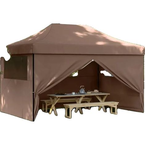 Carpa tipo toldo, resistente al agua, versátil para uso exterior, color marrón. (1/2)