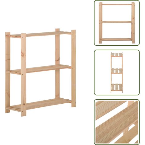 The Living Store Scaffale a 3 Livelli 80x28,5x90 cm in Legno Massello di Pino - Scaffale in legno