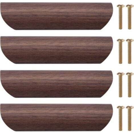 Set di 4 maniglie in legno per mobili, pomelli per cassetti, maniglie per ante della cucina, maniglie in legno per armadi, guardaroba, cassettiere, interasse fori 96 mm (noce nero)