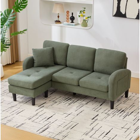 Ecksofa 166x118x77 cm grün aus Cordstoff und Schaumstoff mit modularer Chaiselongue (1/5)