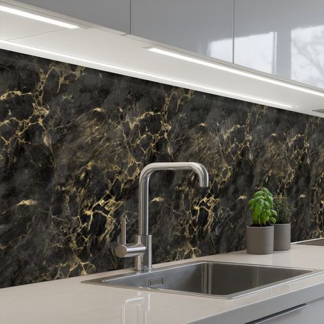 Kitchen Splashback Black - Marble - Gold - Nerf 500x80 cm