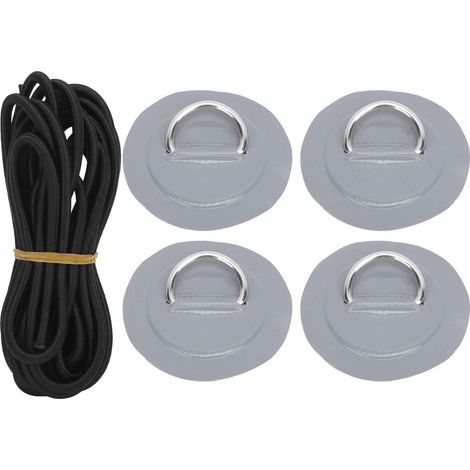 Lot de 4 patchs en PVC avec corde élastique, anneau en D, sandow, acier inoxydable, anneau en D, gris (1/5)